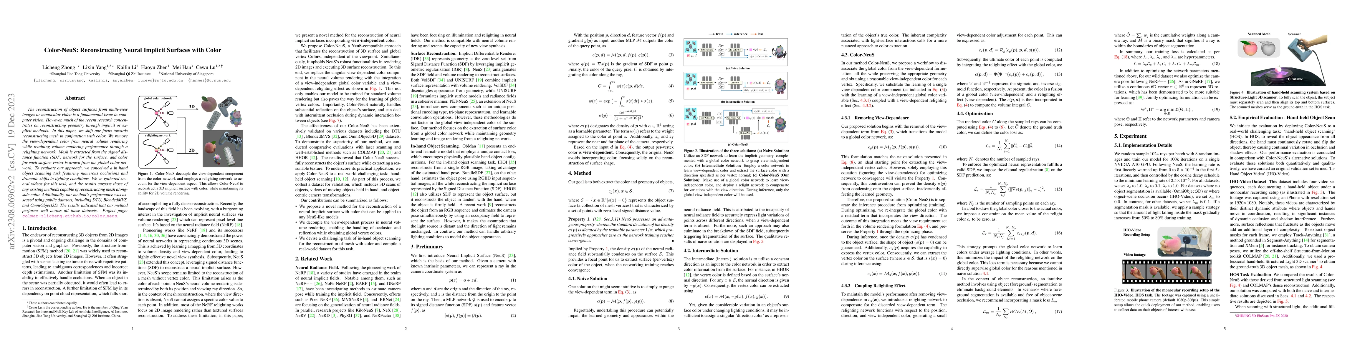 Thumbnail for Color-NeuS: Reconstructing Neural Implicit Surfaces with Color