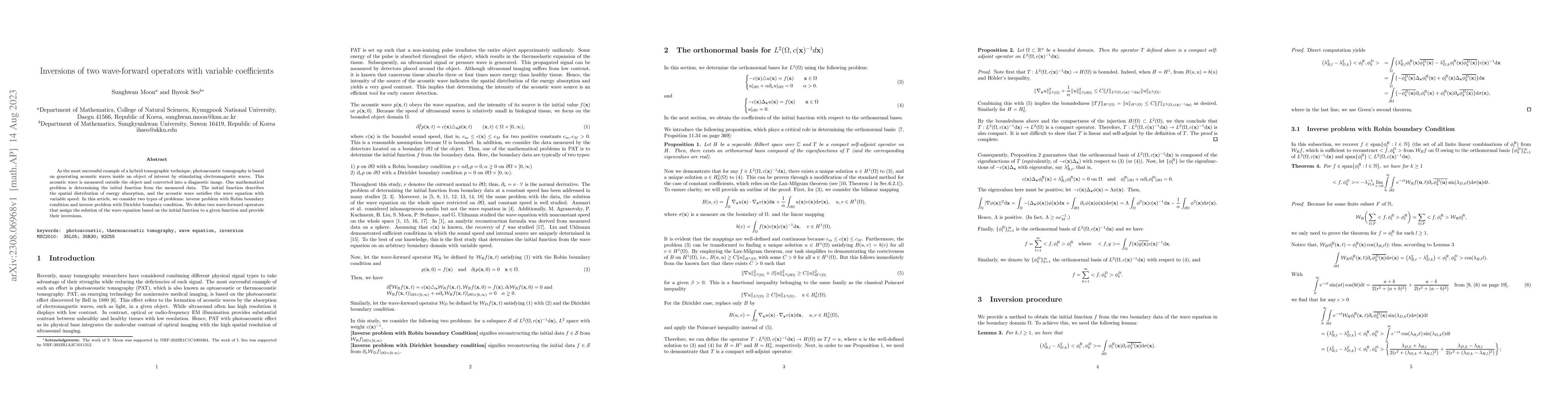 Thumbnail for Inversions of two wave-forward operators with variable coefficients