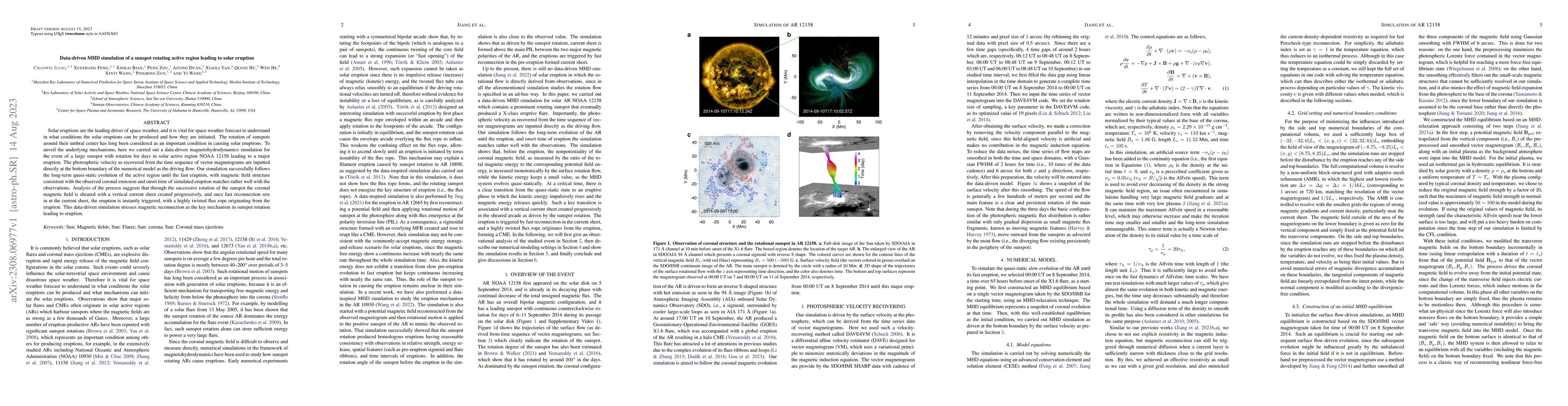 Thumbnail for Data-driven MHD simulation of a sunspot rotating active region leading
  to solar eruption