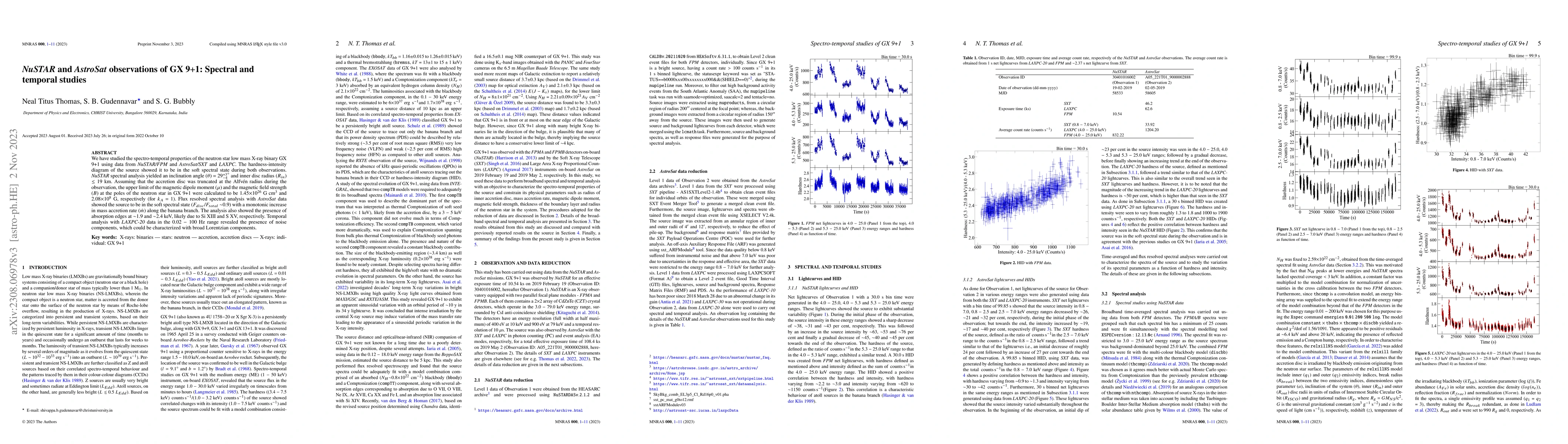Thumbnail for NuSTAR and AstroSat observations of GX 9$+$1: Spectral and temporal
  studies