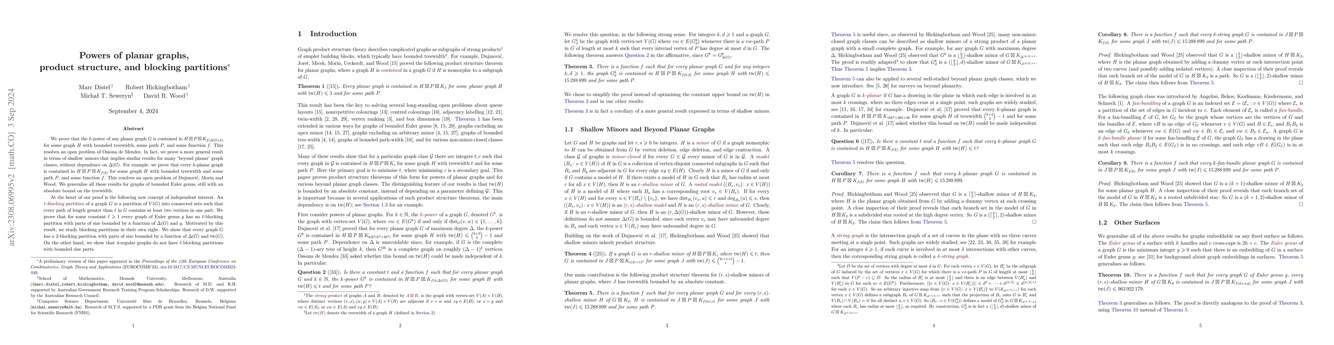 Thumbnail for Powers of planar graphs, product structure, and blocking partitions