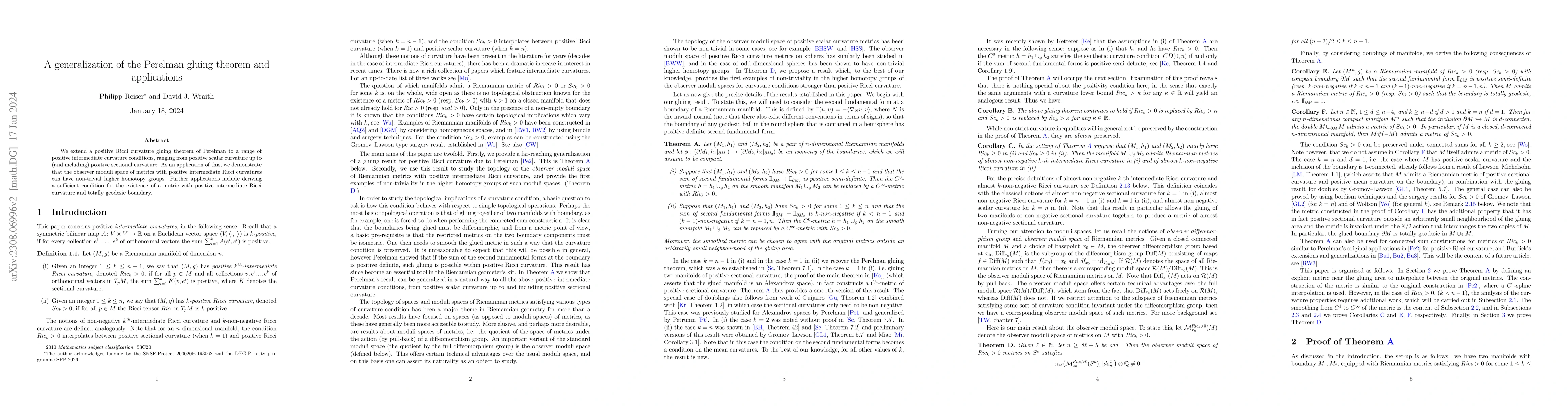 Thumbnail for A generalization of the Perelman gluing theorem and applications