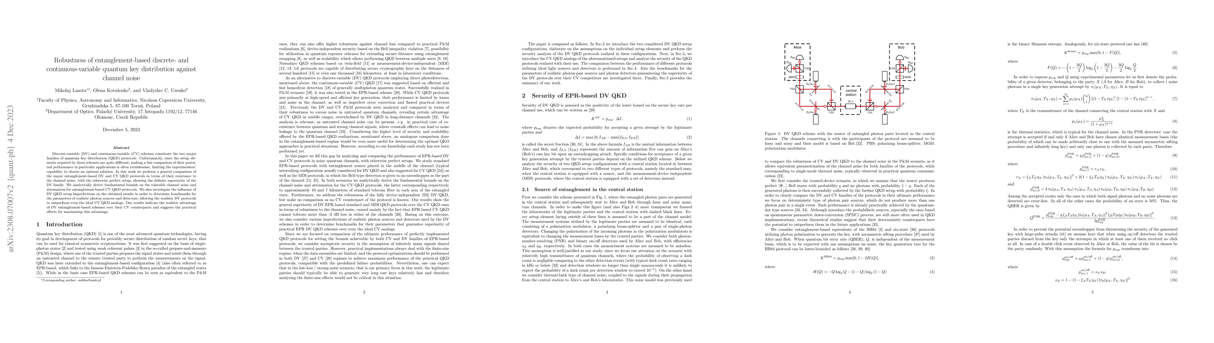 Thumbnail for Robustness of entanglement-based discrete- and continuous-variable
  quantum key distribution against channel noise