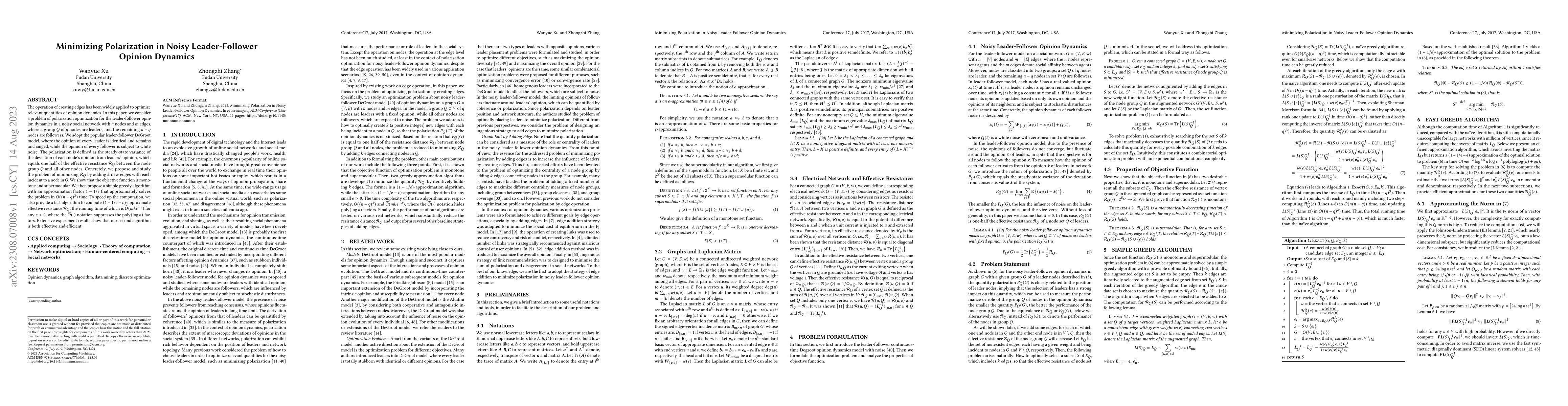 Thumbnail for Minimizing Polarization in Noisy Leader-Follower Opinion Dynamics