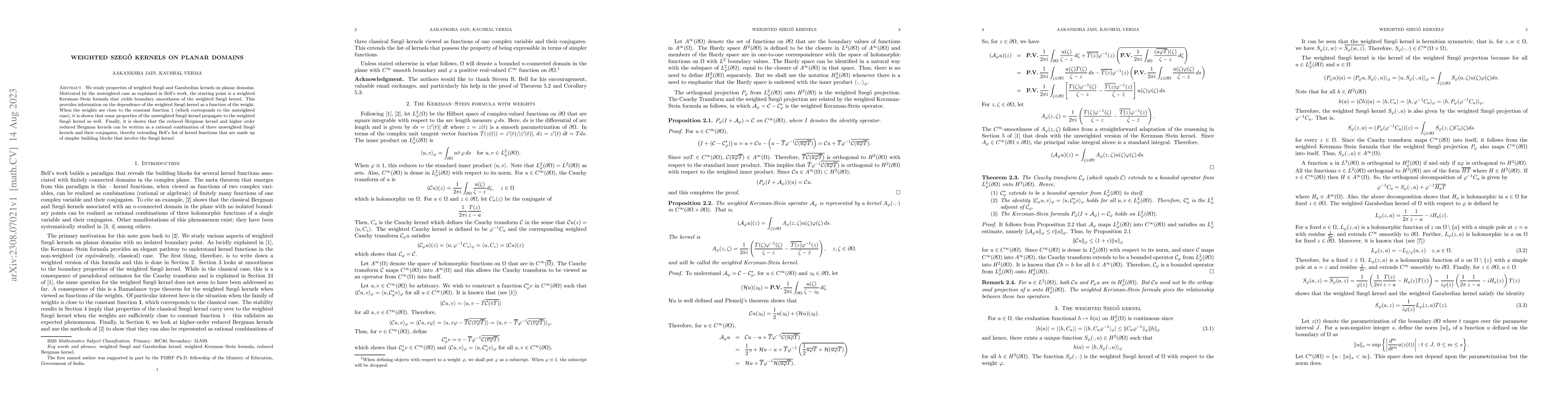 Thumbnail for Weighted Szeg\H{o} Kernels on Planar Domains