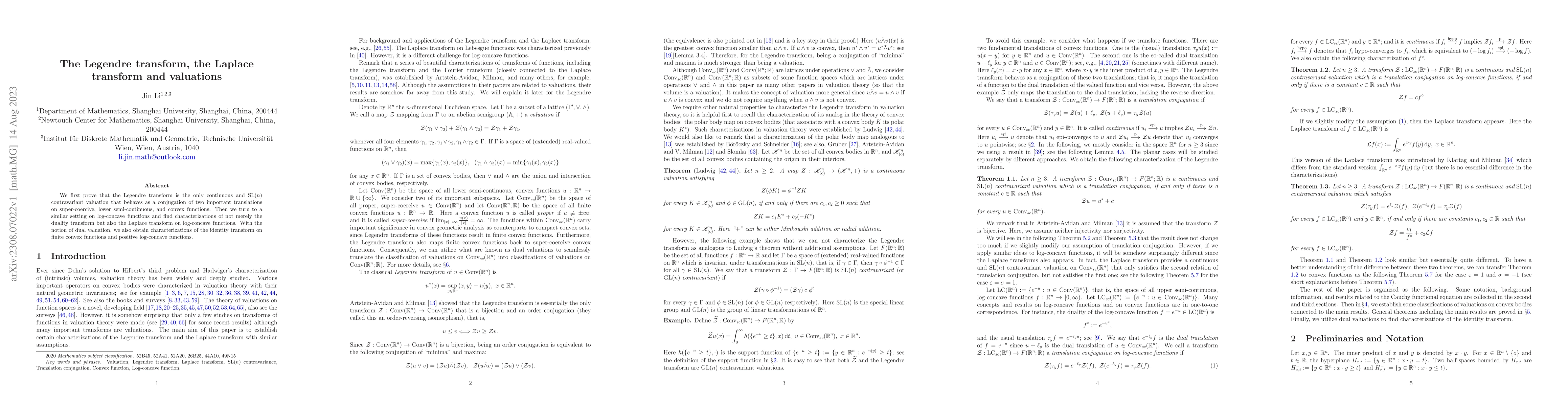 Thumbnail for The Legendre transform, the Laplace transform and valuations