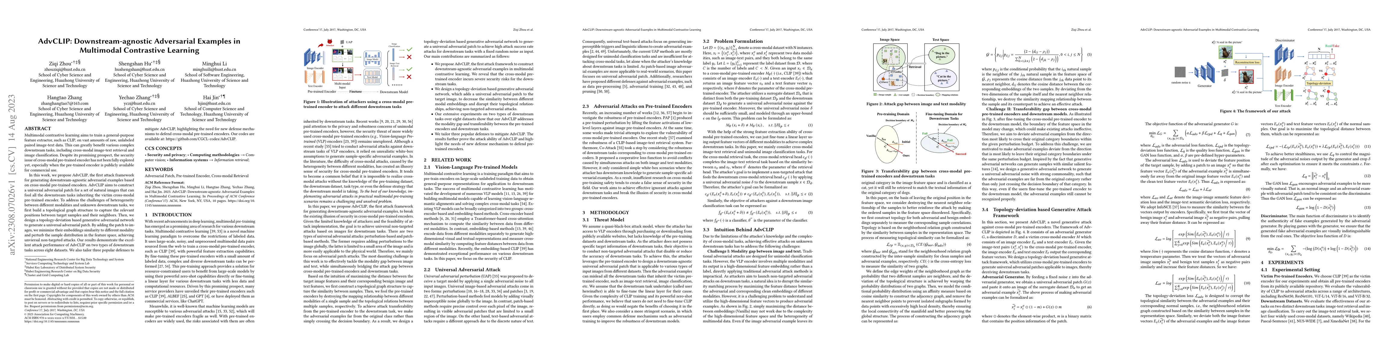 Thumbnail for AdvCLIP: Downstream-agnostic Adversarial Examples in Multimodal
  Contrastive Learning