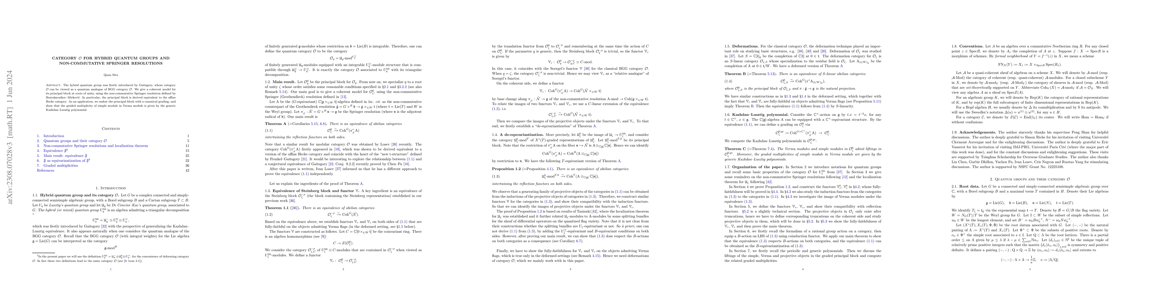 Thumbnail for Category $\mathcal{O}$ for hybrid quantum groups and non-commutative
  Springer resolutions