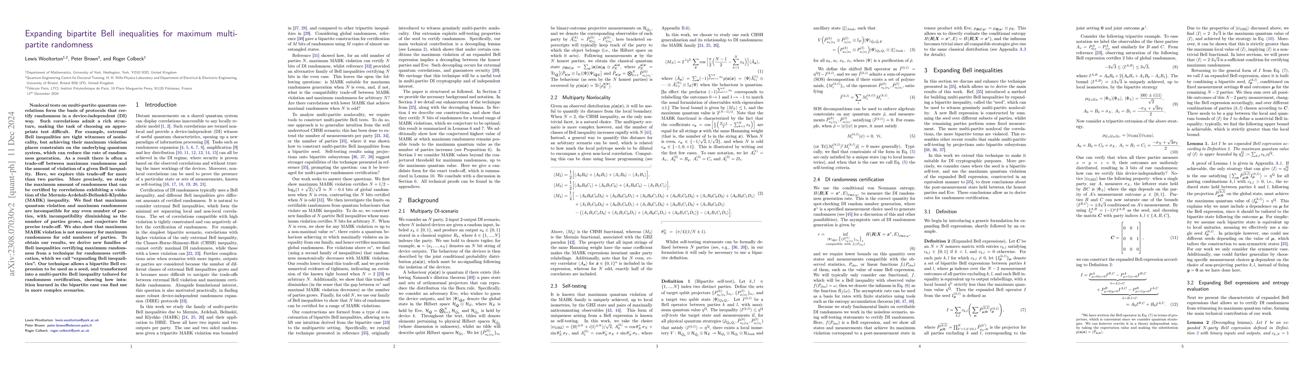 Thumbnail for Expanding bipartite Bell inequalities for maximum multi-partite
  randomness