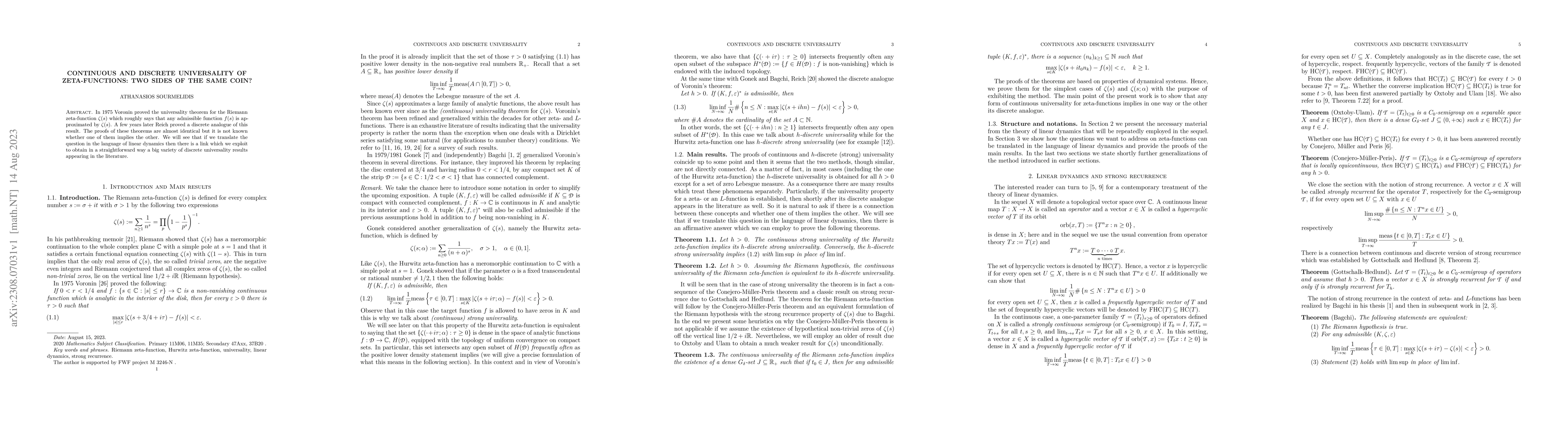 Thumbnail for Continuous and discrete universality of zeta-functions: Two sides of the
  same coin?