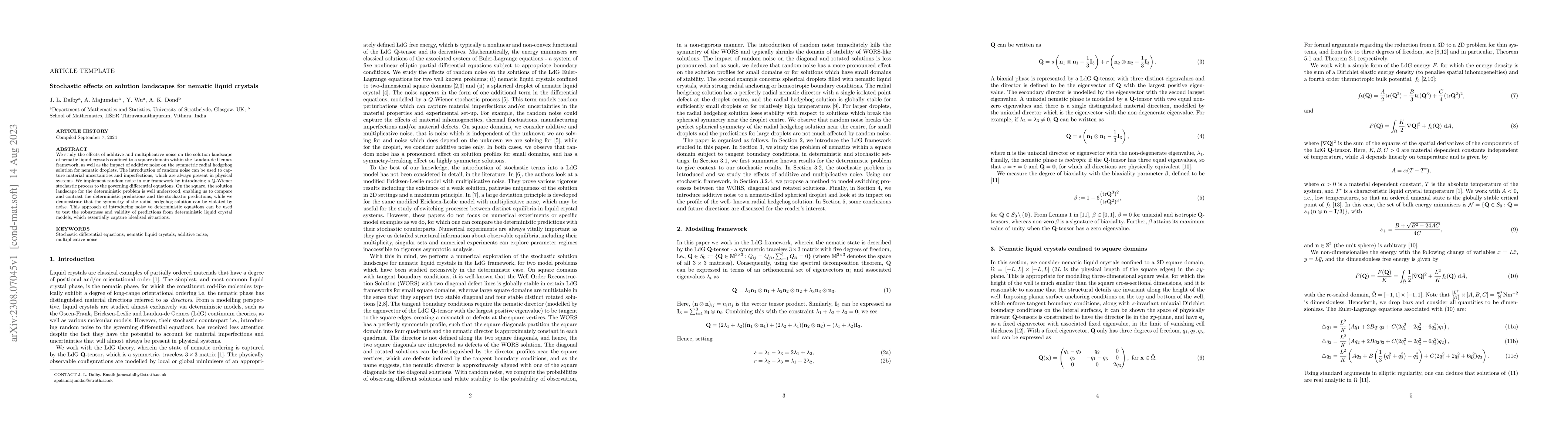 Thumbnail for Stochastic effects on solution landscapes for nematic liquid crystals