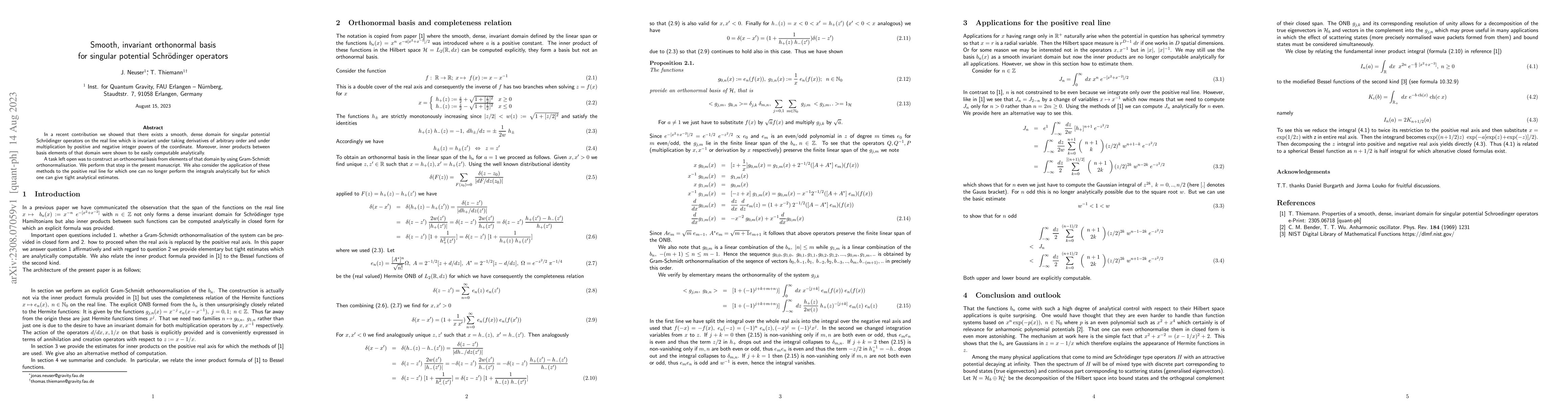 Thumbnail for Smooth, invariant orthonormal basis for singular potential Schroedinger
  operators