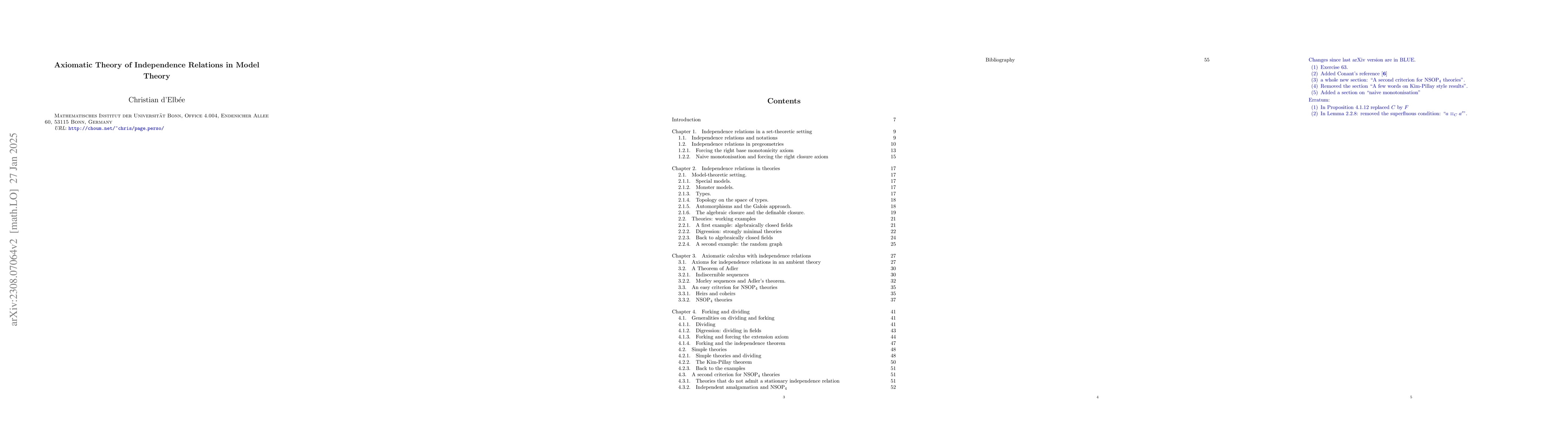Thumbnail for Axiomatic Theory of Independence Relations in Model Theory