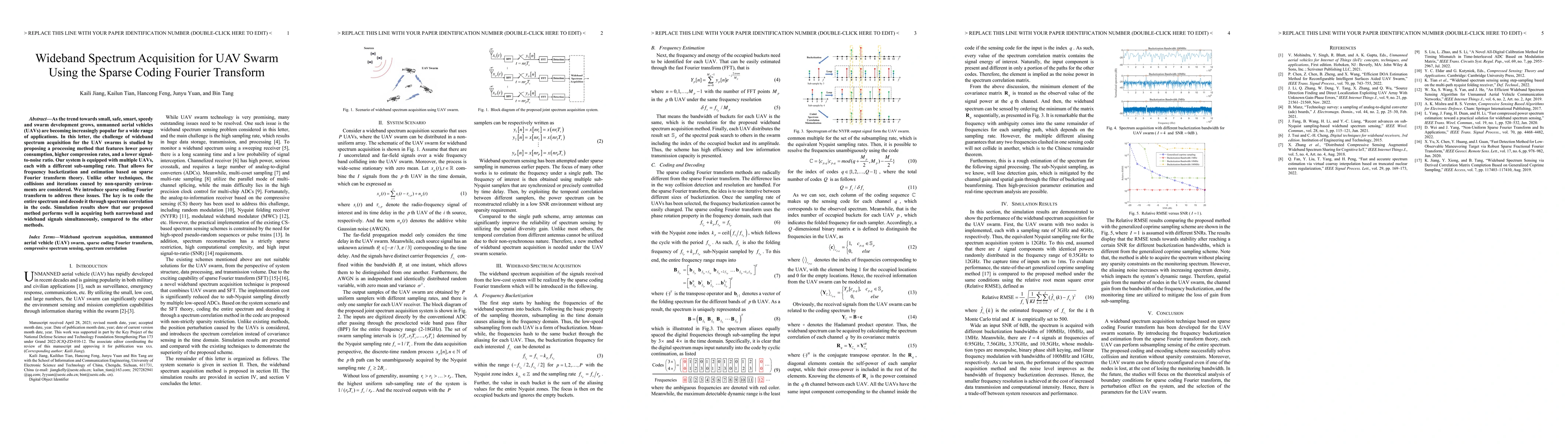 Thumbnail for Wideband Spectrum Acquisition for UAV Swarm Using the Sparse Coding
  Fourier Transform