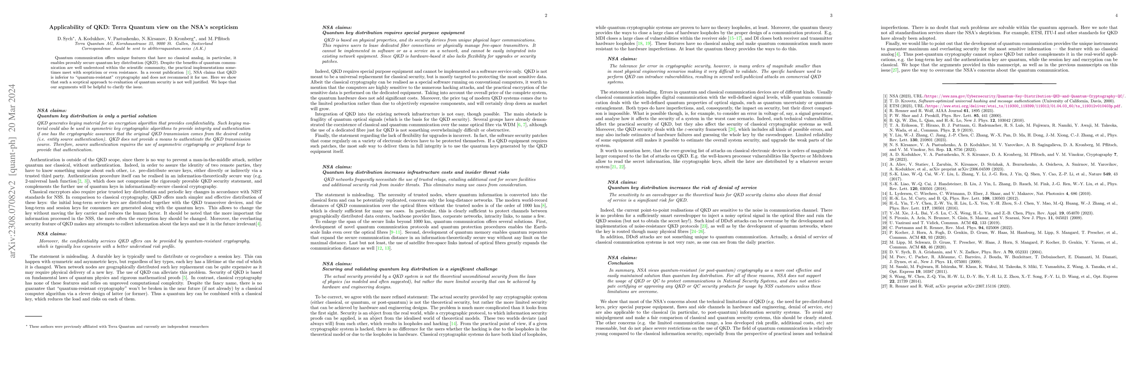 Thumbnail for Applicability of QKD: TerraQuantum view on the NSA's scepticism