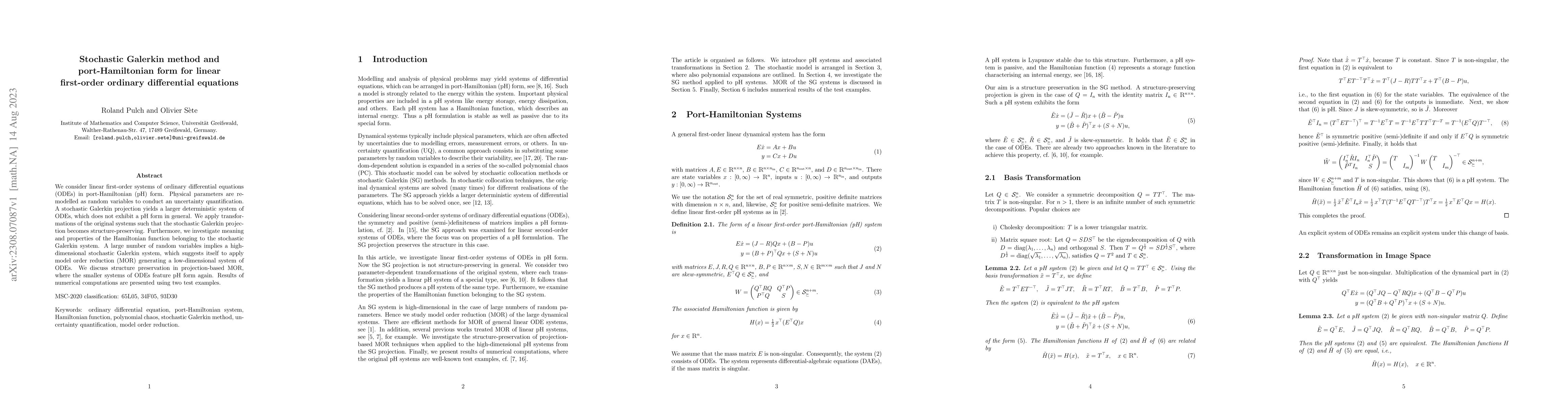 Thumbnail for Stochastic Galerkin method and port-Hamiltonian form for linear
  first-order ordinary differential equations