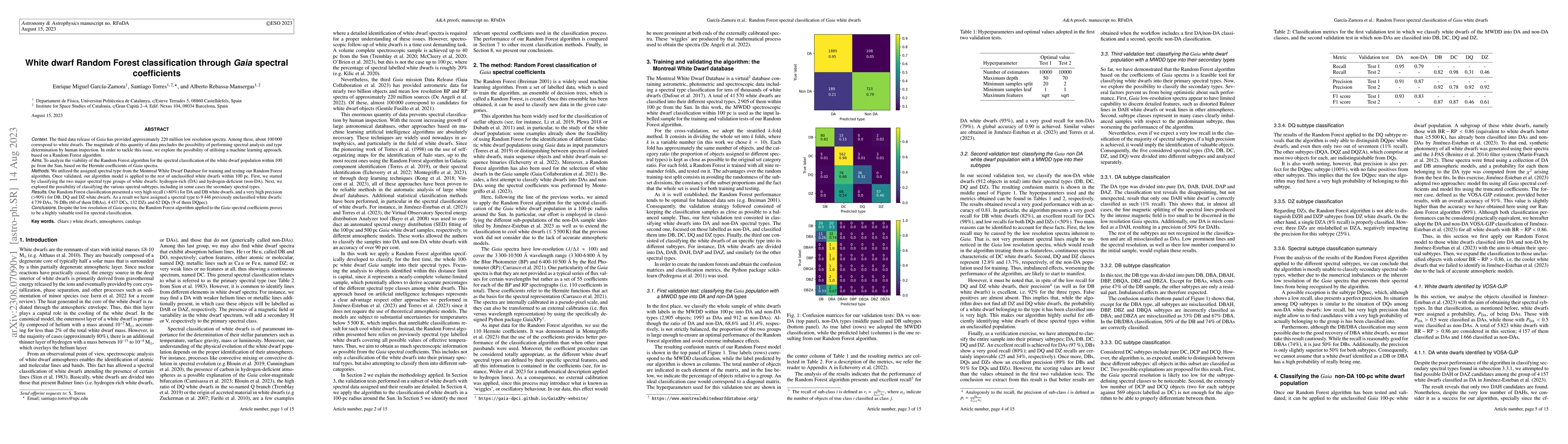 Thumbnail for White dwarf Random Forest classification through Gaia spectral
  coefficients