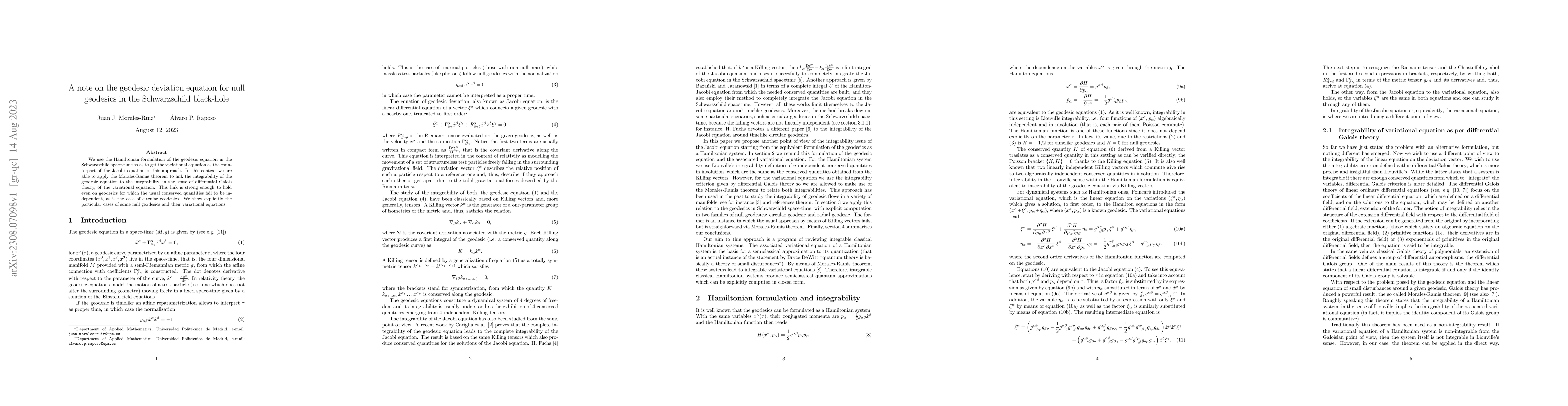 Thumbnail for A note on the geodesic deviation equation for null geodesics in the
  Schwarzschild black-hole