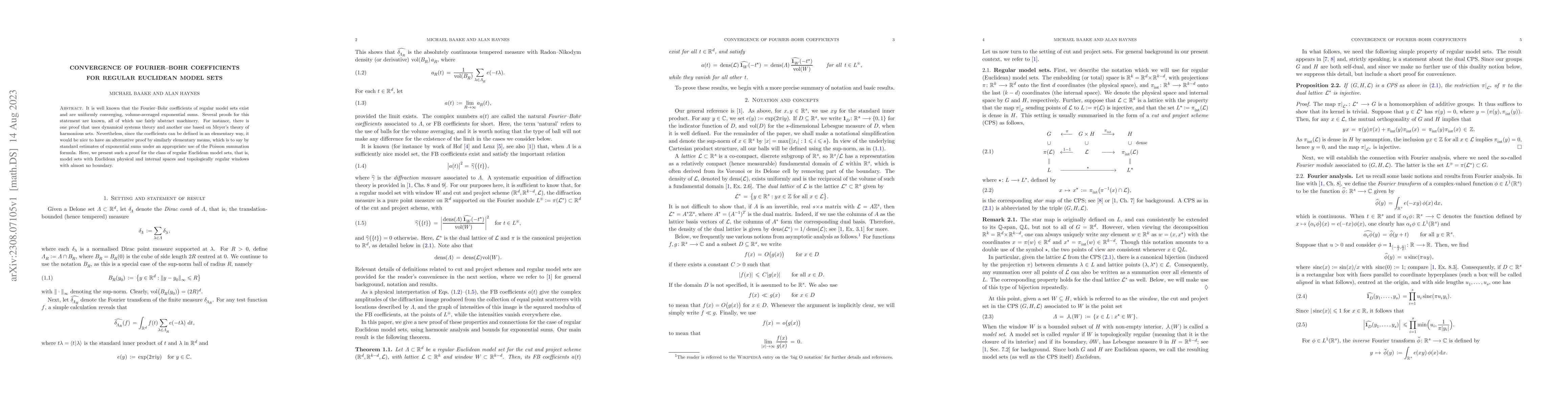 Thumbnail for Convergence of Fourier--Bohr coefficients for regular Euclidean model
  sets