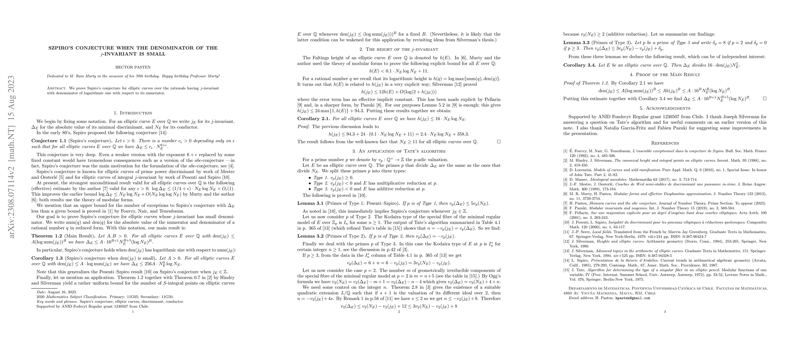 Thumbnail for Szpiro's conjecture when the denominator of the $j$-invariant is small