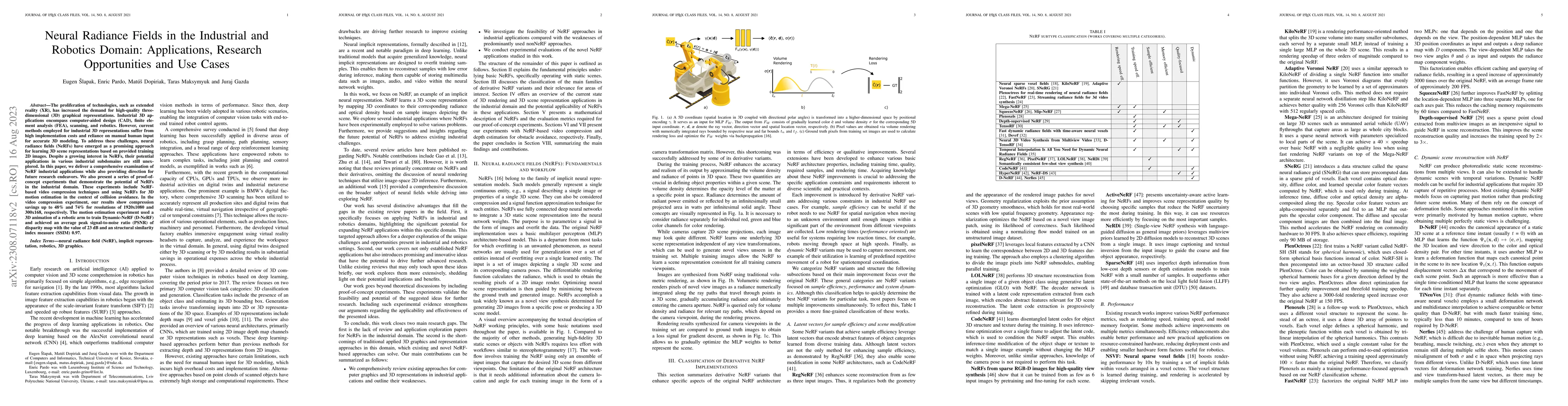 Thumbnail for Neural radiance fields in the industrial and robotics domain:
  applications, research opportunities and use cases
