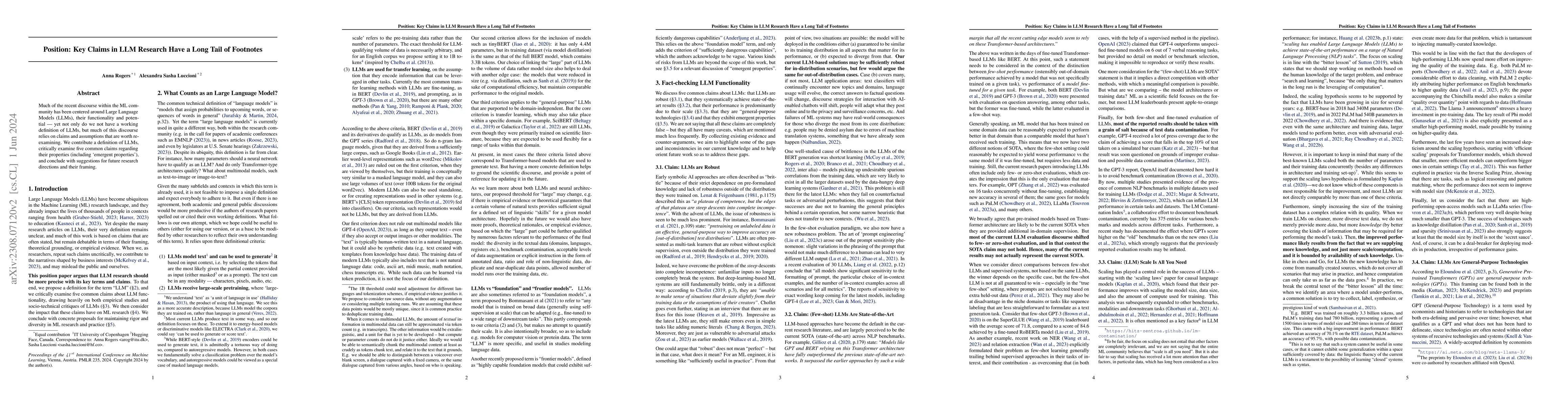 Thumbnail for Position: Key Claims in LLM Research Have a Long Tail of Footnotes