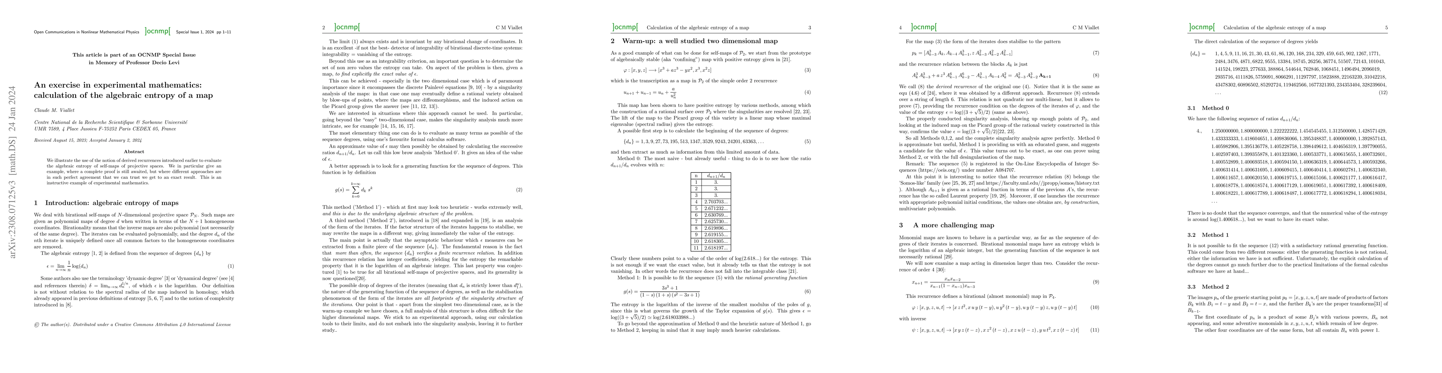 Thumbnail for An exercise in experimental mathematics: calculation of the algebraic
  entropy of a map