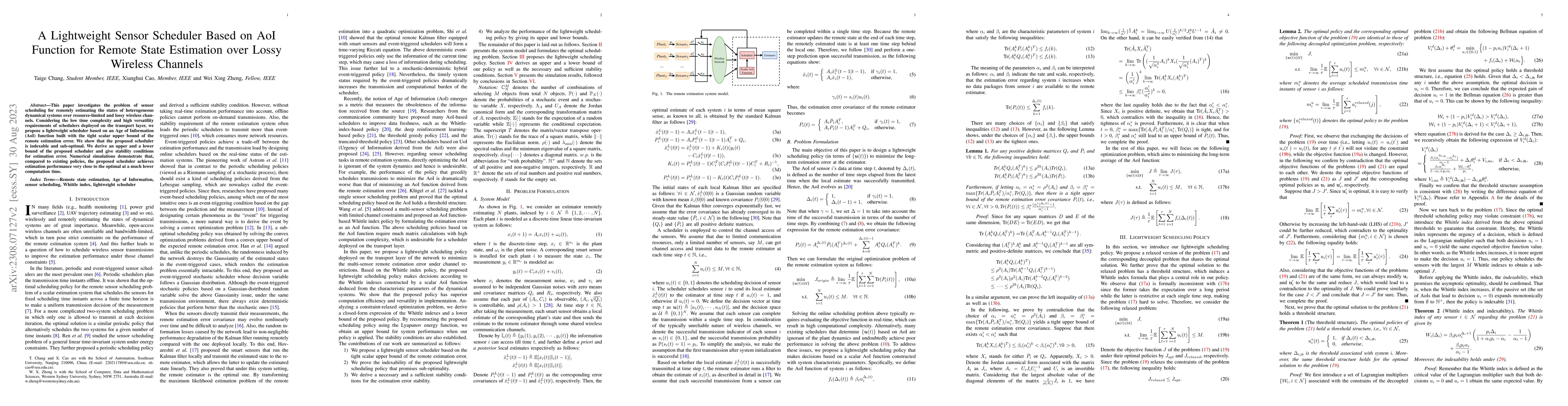 Thumbnail for A Lightweight Sensor Scheduler Based on AoI Function for Remote State
  Estimation over Lossy Wireless Channels