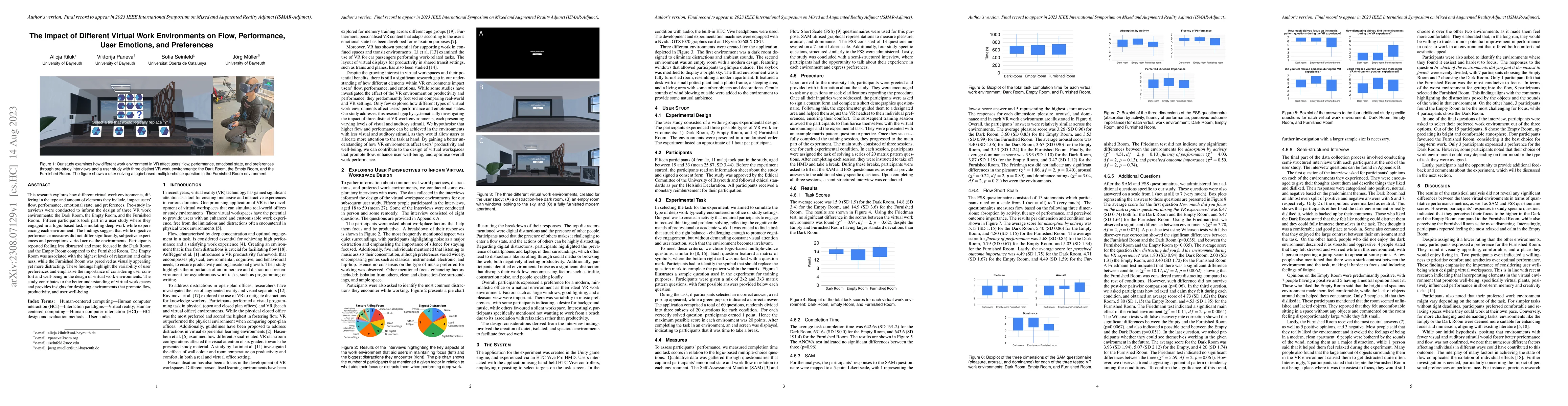 Thumbnail for The Impact of Different Virtual Work Environments on Flow, Performance,
  User Emotions, and Preferences