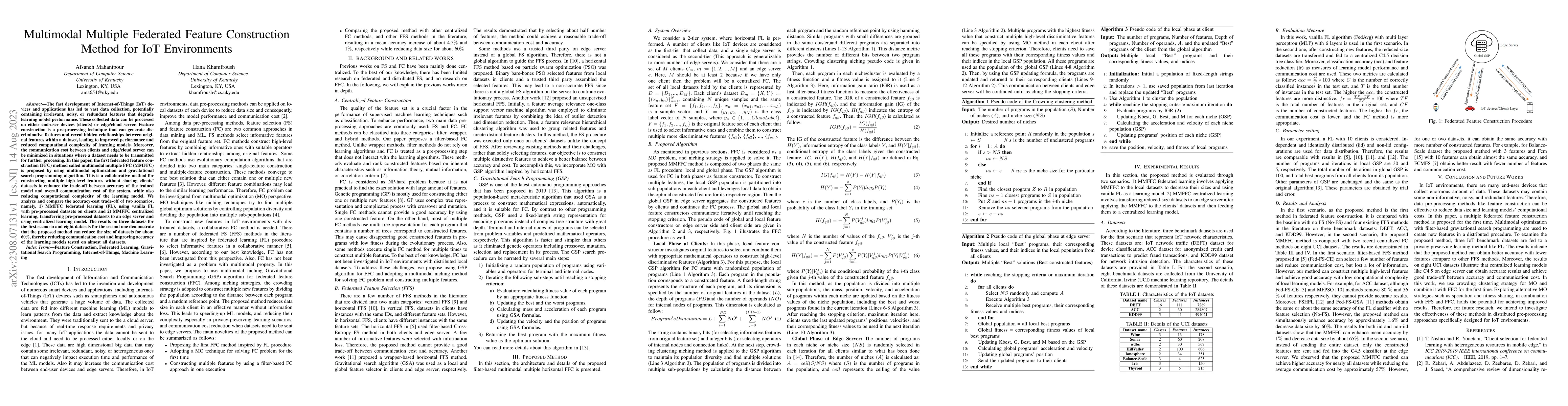 Thumbnail for Multimodal Multiple Federated Feature Construction Method for IoT
  Environments