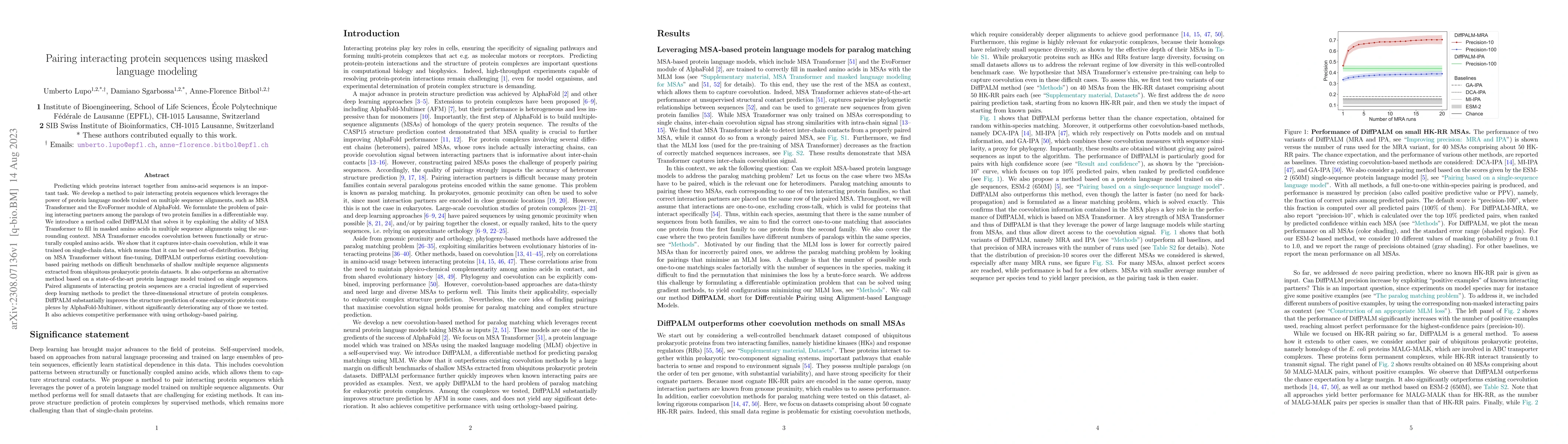 Thumbnail for Pairing interacting protein sequences using masked language modeling