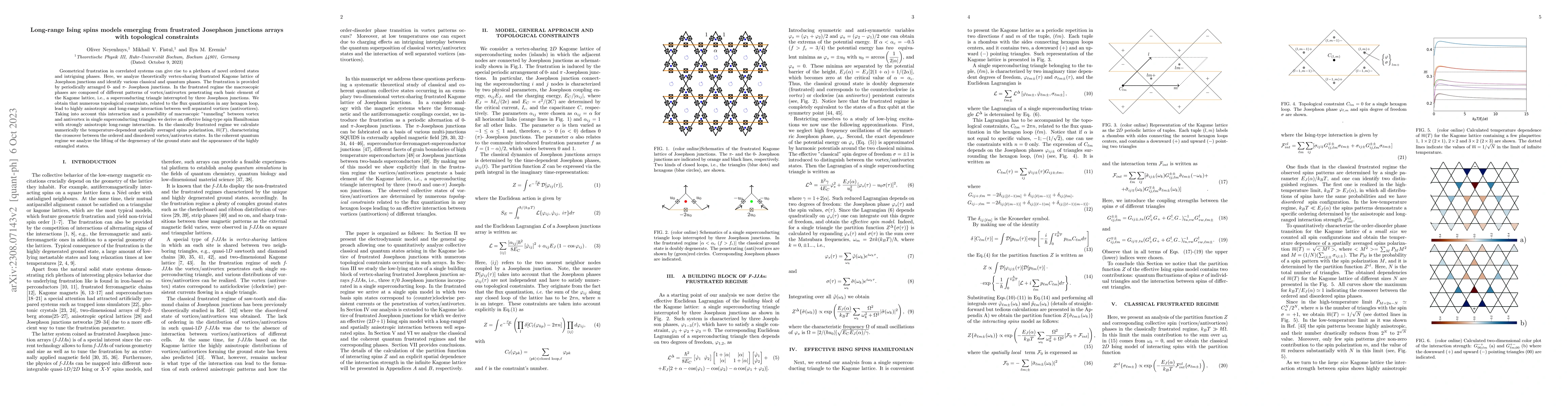 Thumbnail for Long-range Ising spins models emerging from frustrated Josephson
  junctions arrays with topological constraints