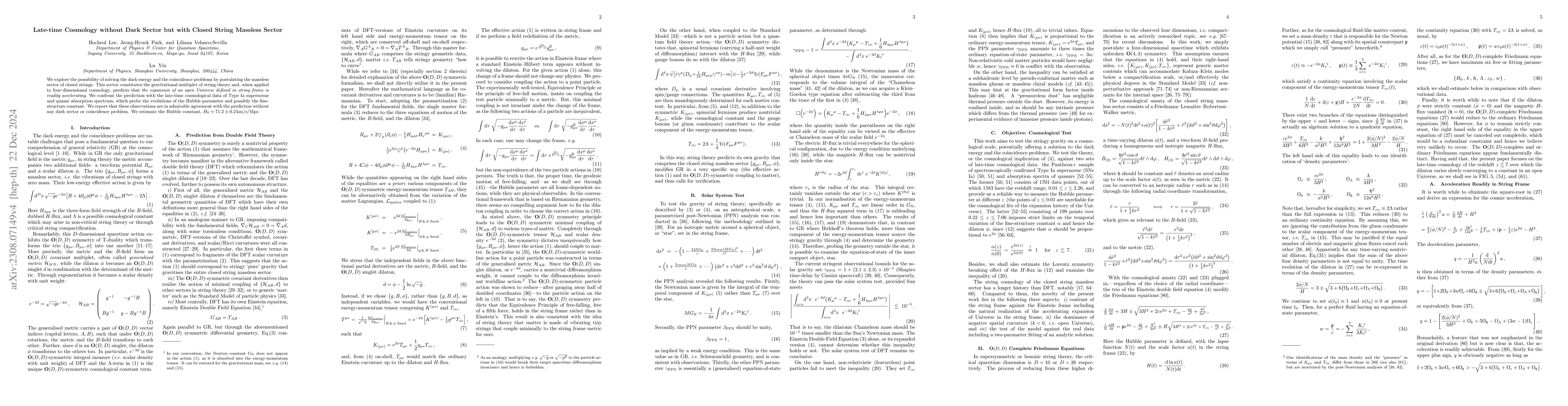 Thumbnail for Late-time Cosmology without Dark Sector but with Closed String Massless
  Sector