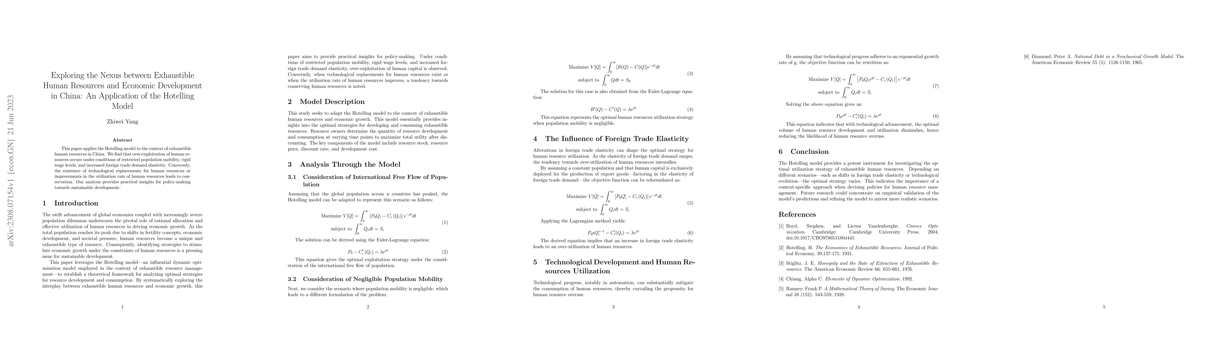 Thumbnail for Exploring the Nexus between Exhaustible Human Resources and Economic
  Development in China: An Application of the Hotelling Model