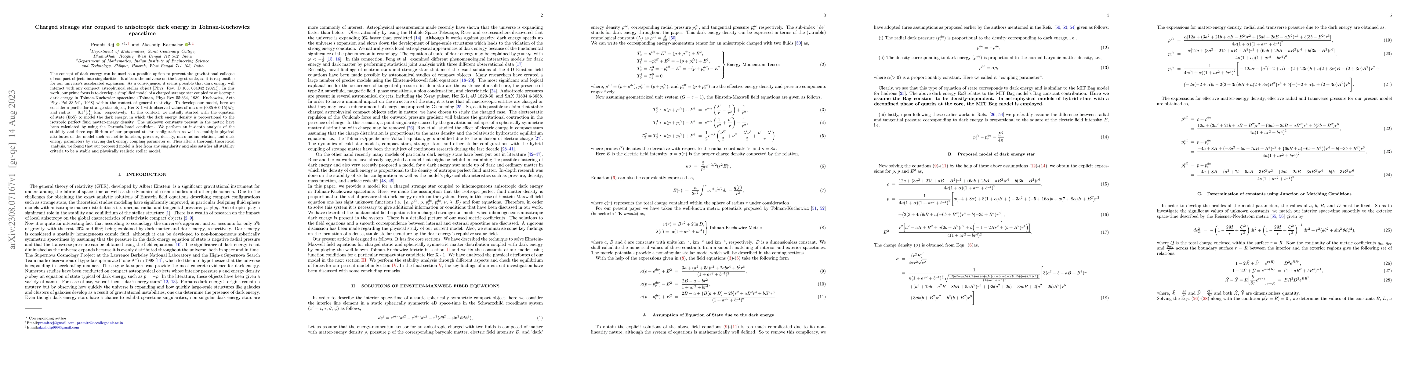 Thumbnail for Charged strange star coupled to anisotropic dark energy in
  Tolman-Kuchowicz spacetime