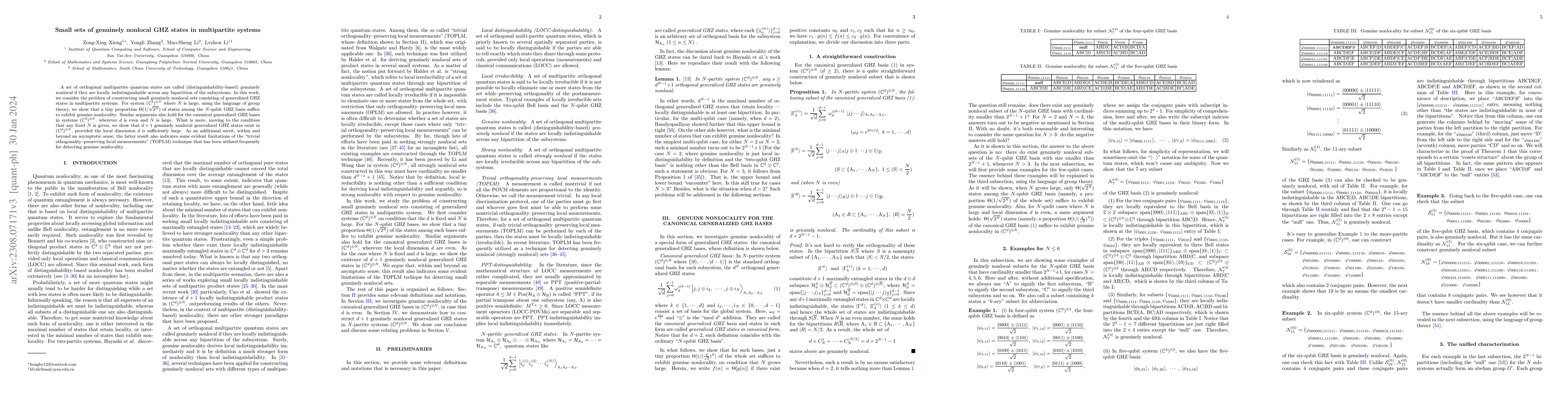 Thumbnail for Small sets of genuinely nonlocal GHZ states in multipartite systems