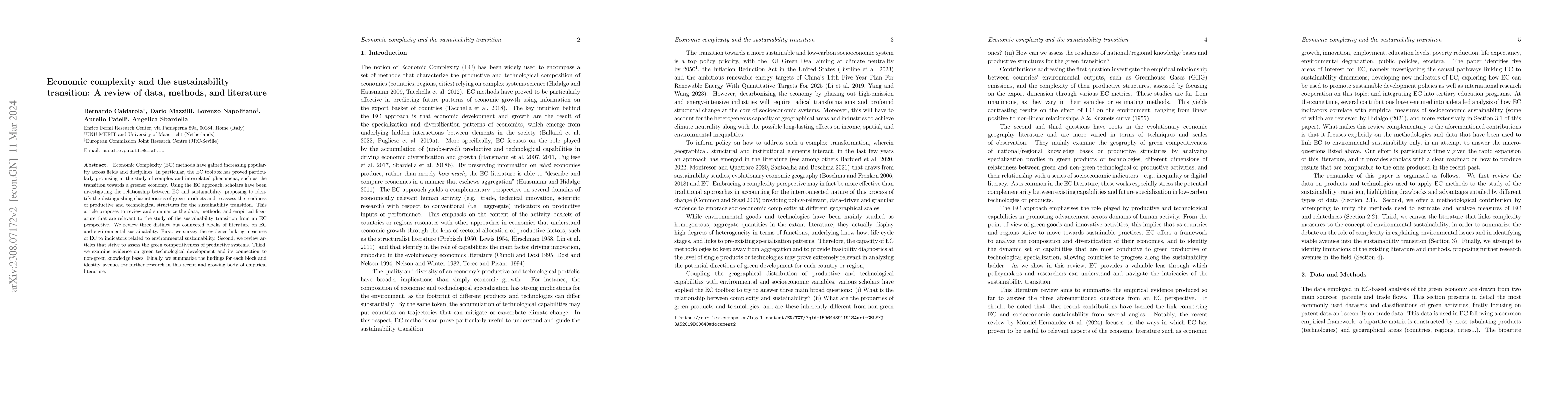Thumbnail for Economic complexity and the sustainability transition: A review of data,
  methods, and literature