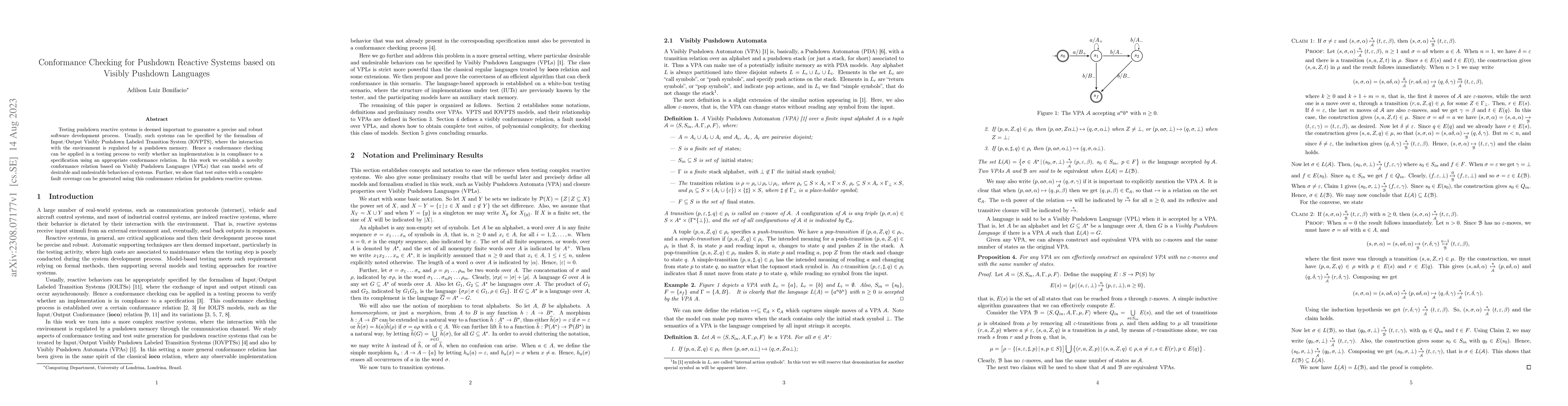 Thumbnail for Conformance Checking for Pushdown Reactive Systems based on Visibly
  Pushdown Languages