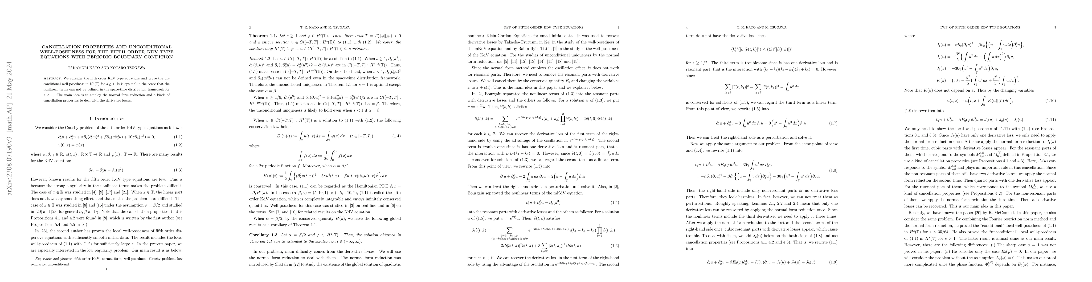 Thumbnail for Cancellation properties and unconditional well-posedness for the fifth
  order KdV type equations with periodic boundary condition