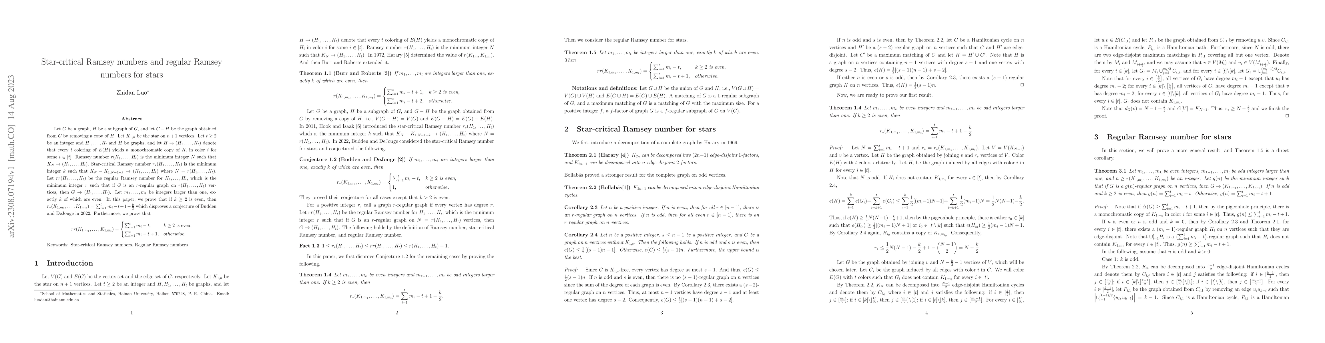 Thumbnail for Star-critical Ramsey numbers and regular Ramsey numbers for stars