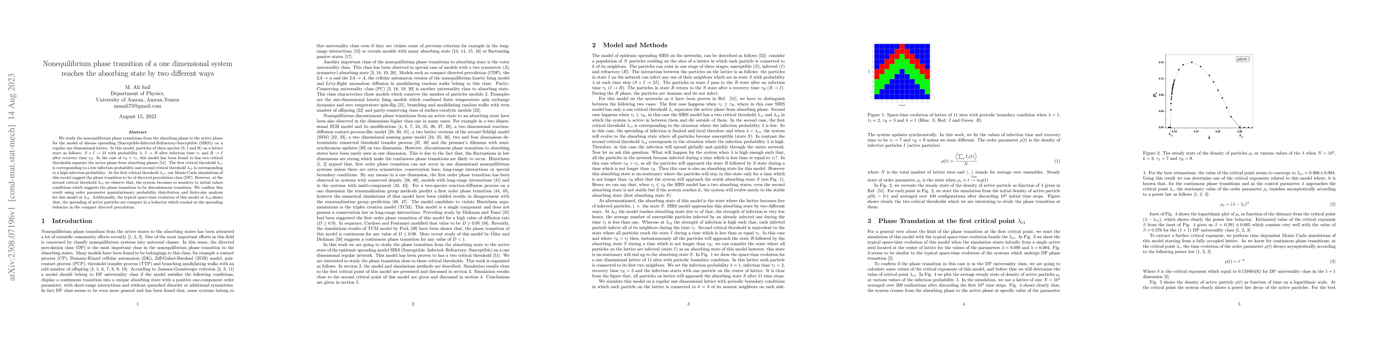 Thumbnail for Nonequilibrium phase transition of a one dimensional system reaches the
  absorbing state by two different ways