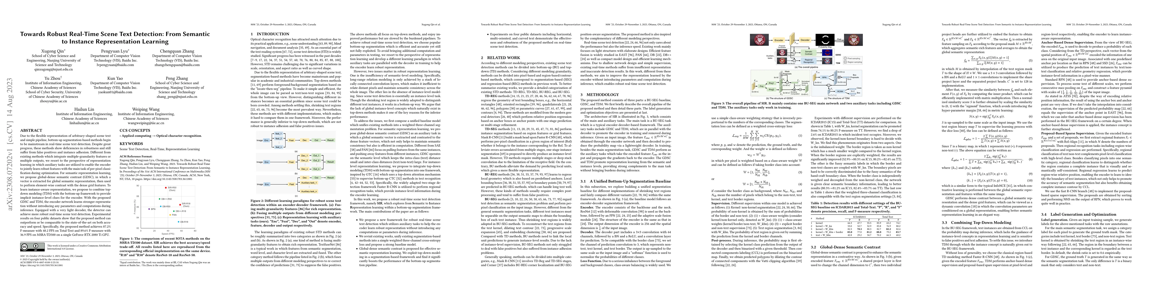 Thumbnail for Towards Robust Real-Time Scene Text Detection: From Semantic to Instance
  Representation Learning