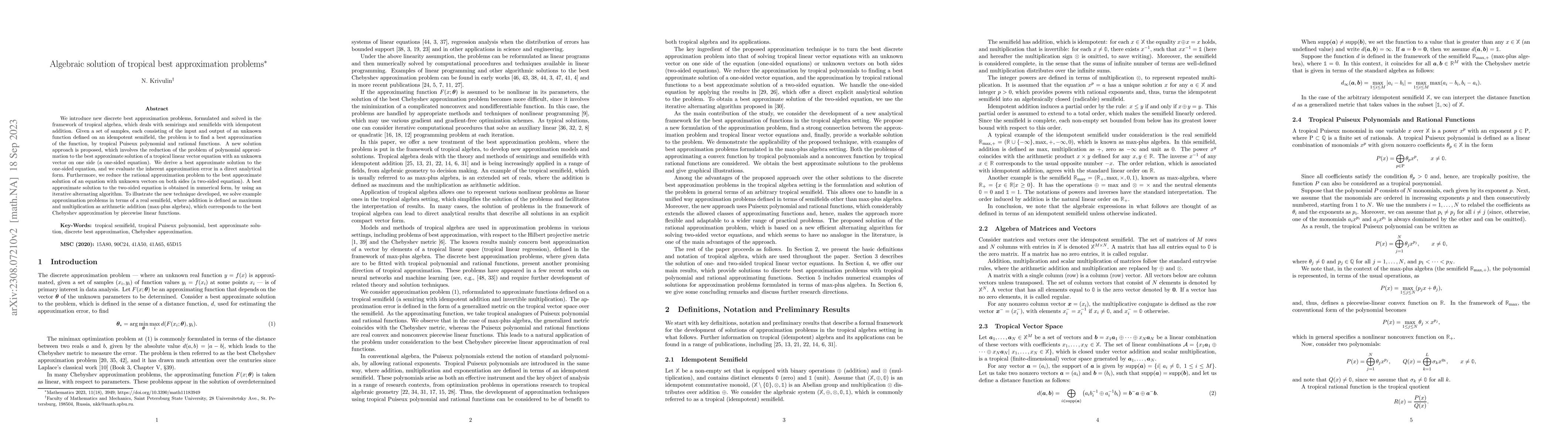Thumbnail for Algebraic solution of tropical best approximation problems
