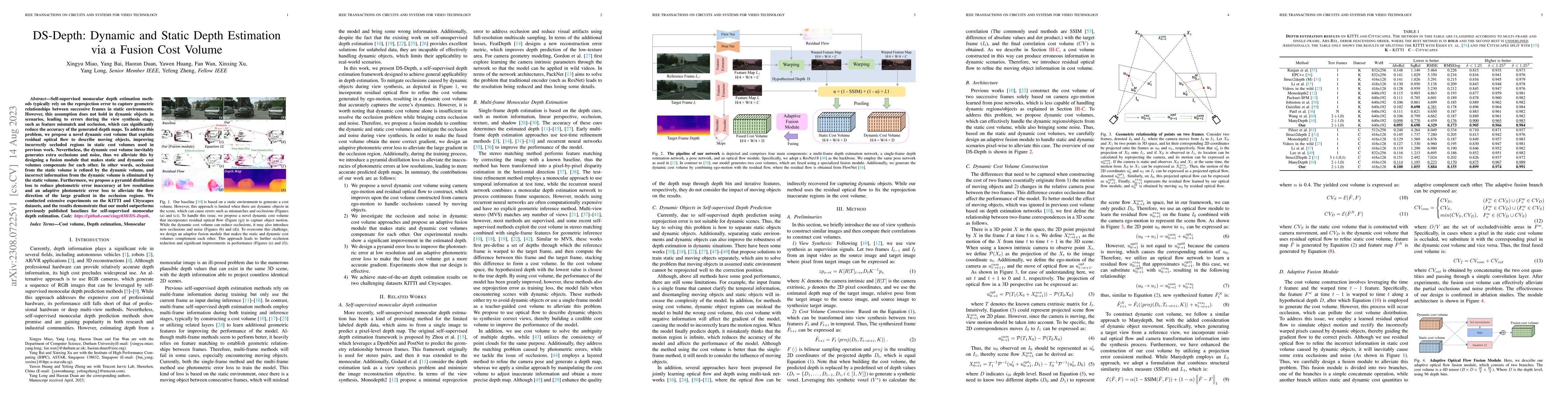 Thumbnail for DS-Depth: Dynamic and Static Depth Estimation via a Fusion Cost Volume