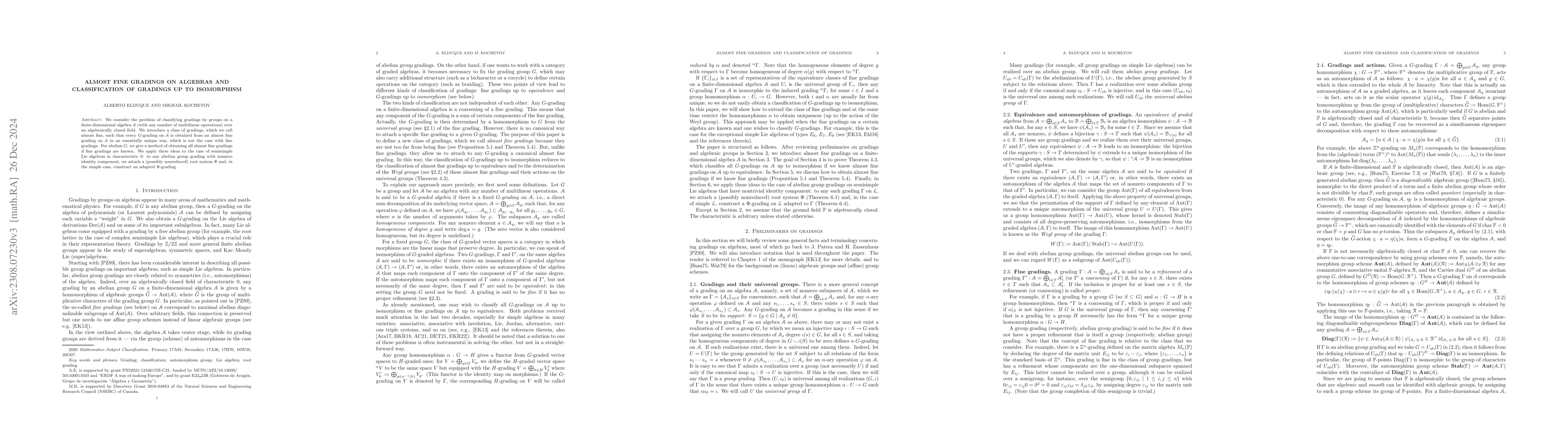 Thumbnail for Almost fine gradings on algebras and classification of gradings up to
  isomorphism