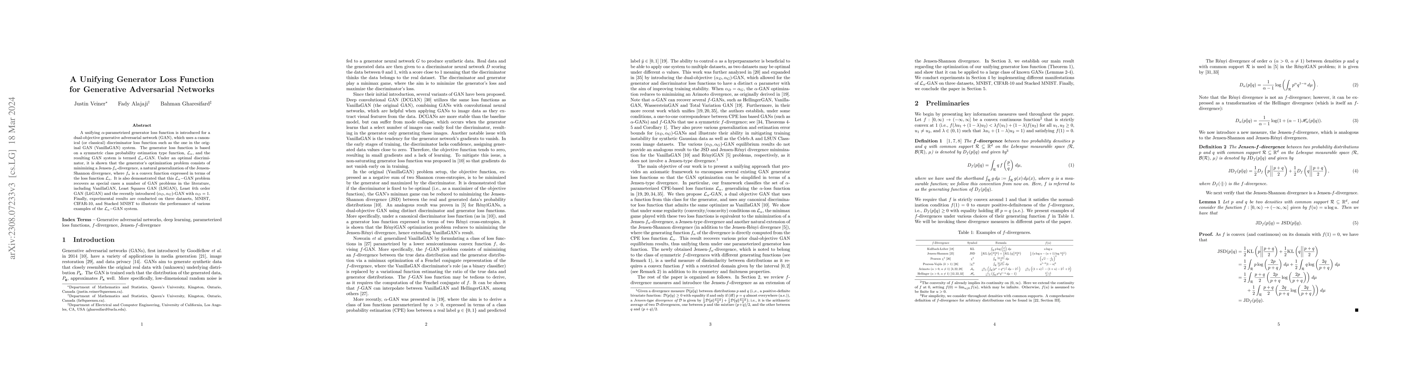 Thumbnail for A Unifying Generator Loss Function for Generative Adversarial Networks