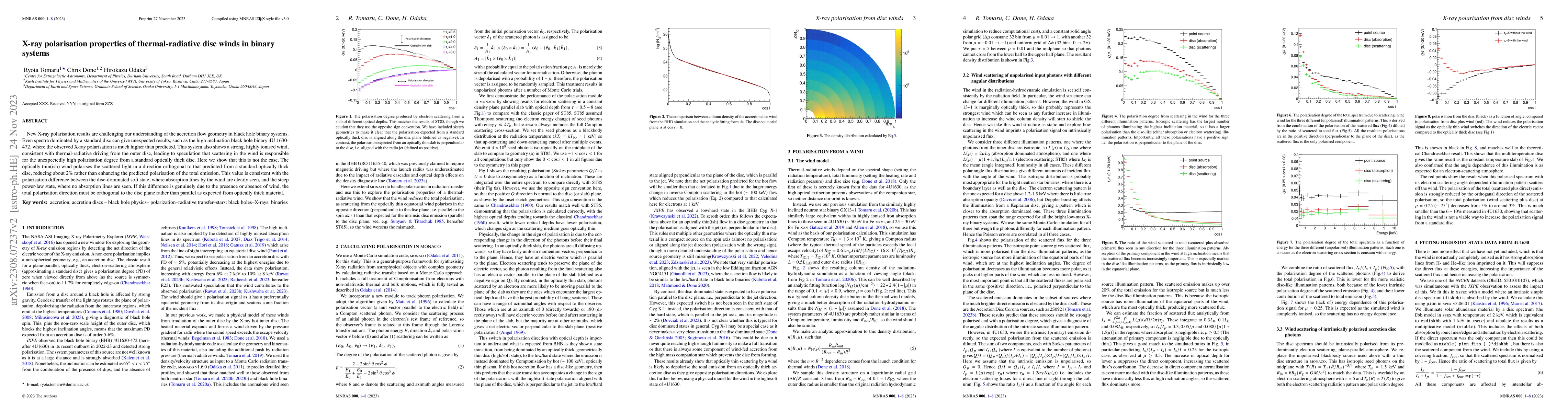Thumbnail for X-ray polarisation properties of thermal-radiative disc winds in binary
  systems