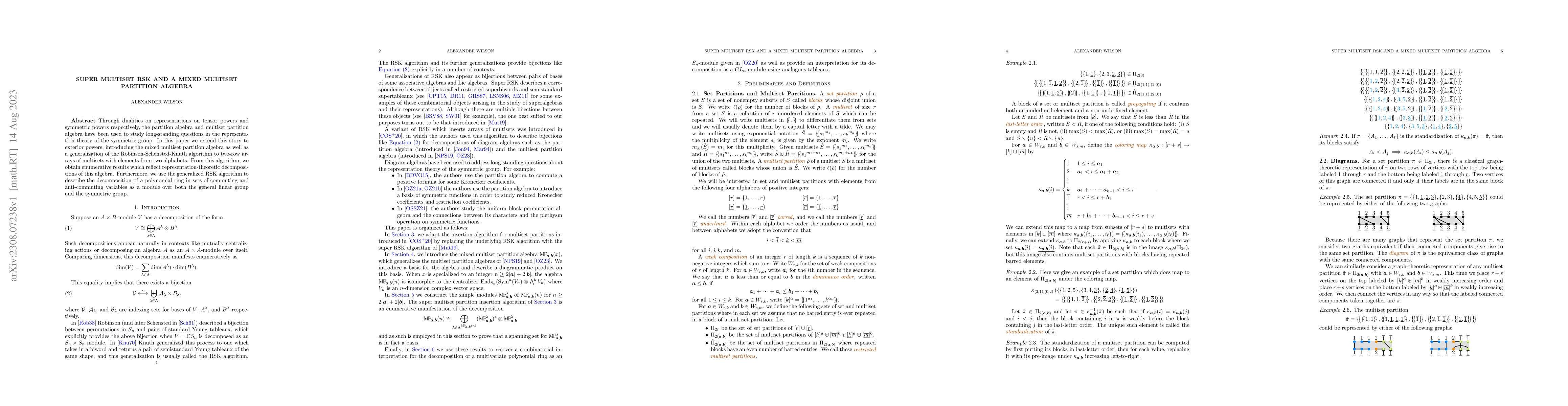 Thumbnail for Super Multiset RSK and a Mixed Multiset Partition Algebra