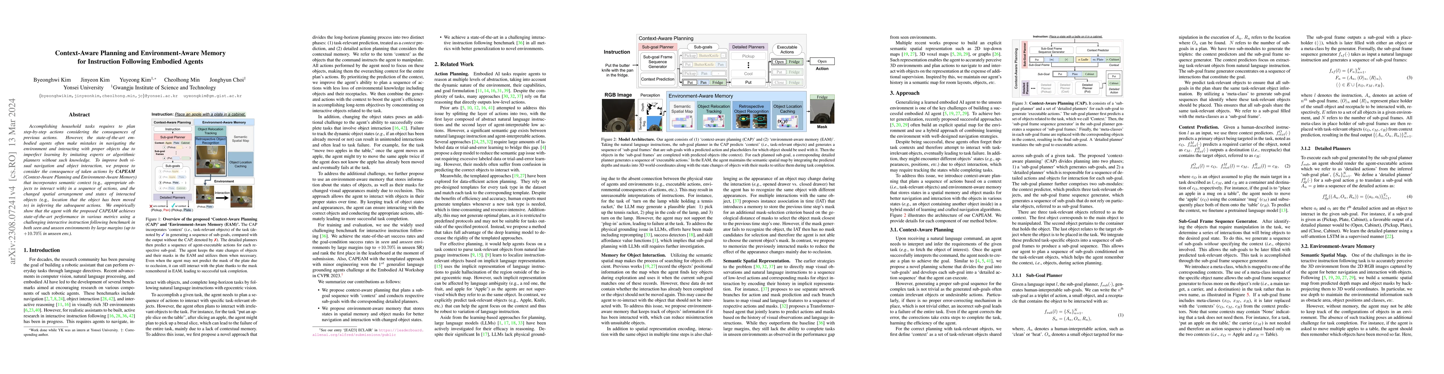 Thumbnail for Context-Aware Planning and Environment-Aware Memory for Instruction
  Following Embodied Agents