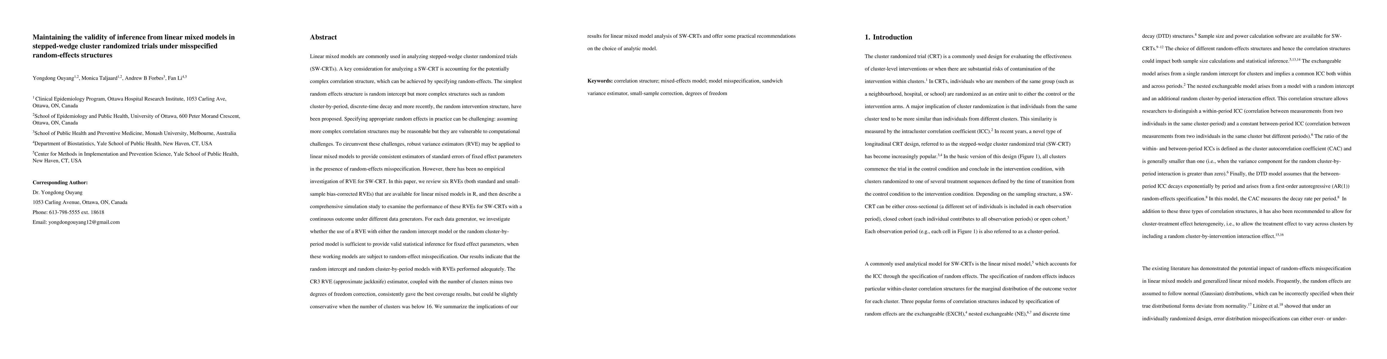 Thumbnail for Maintaining the validity of inference from linear mixed models in
  stepped-wedge cluster randomized trials under misspecified random-effects
  structures